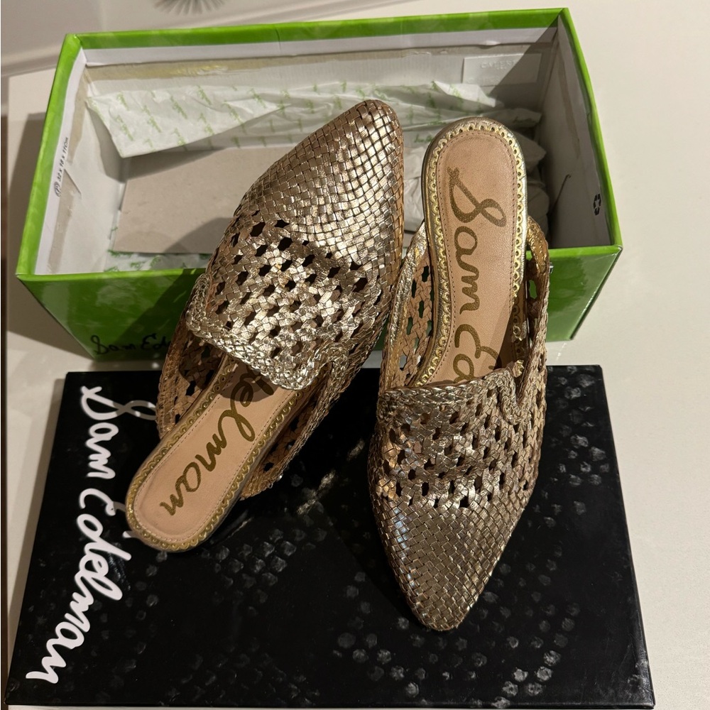 Sam Edelman Gold Woven Mules
